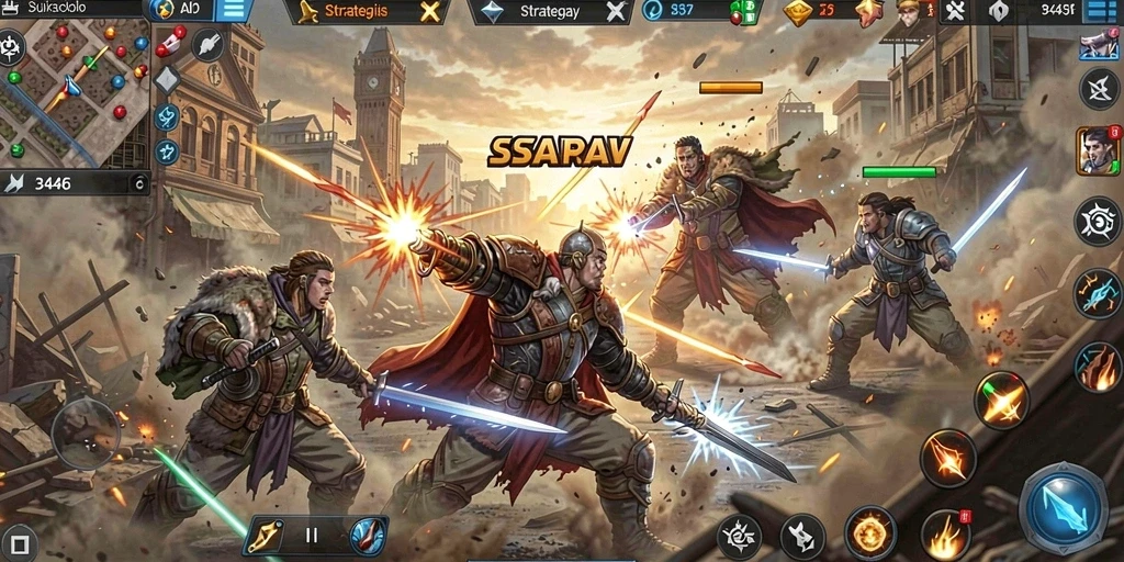 Screenshot menunjukkan intensitas pertempuran dalam game Strategy.