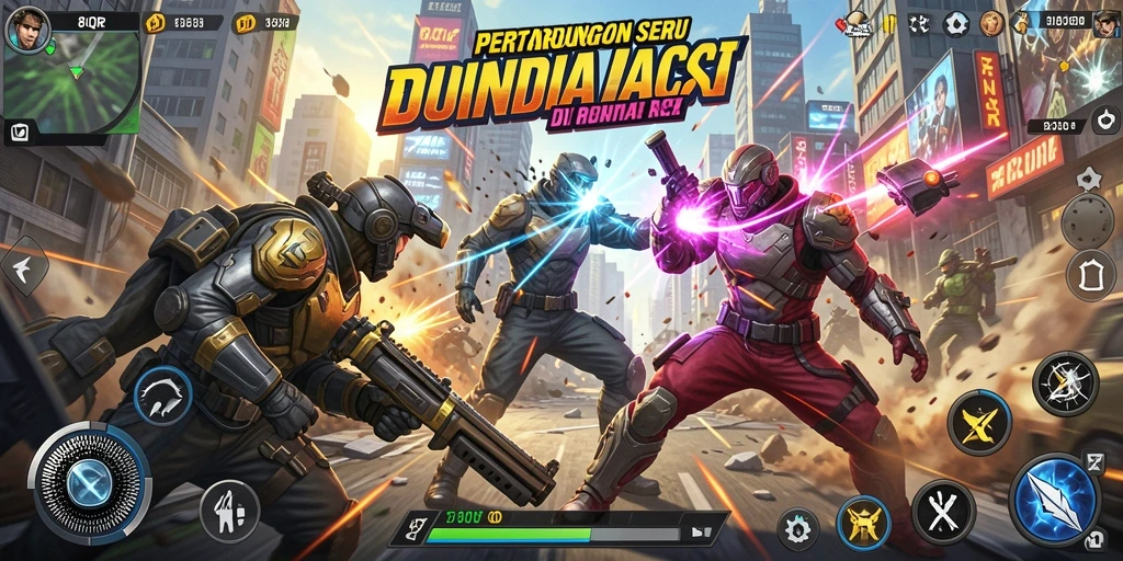 Screenshot gameplay 8QR dengan aksi pertempuran yang intens.