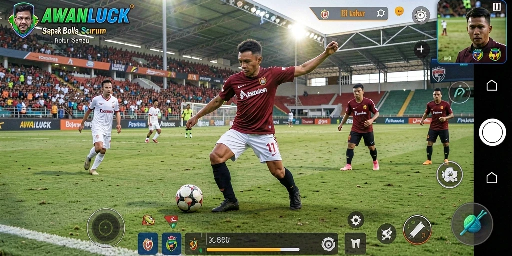 Gameplay menegangkan dalam pertandingan sepak bola.