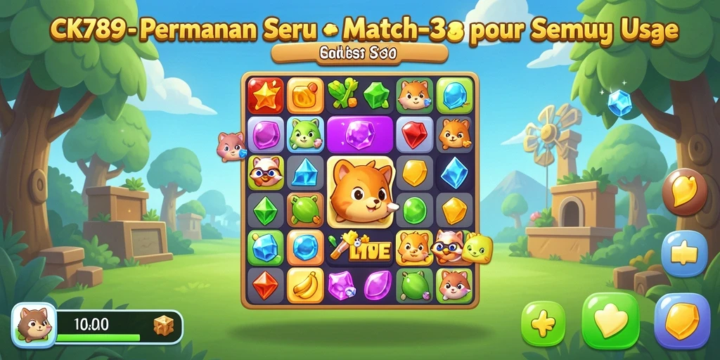 Tampilan gameplay CK789 dengan elemen Match-3 yang penuh warna.