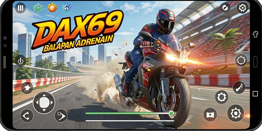Screenshot DAX69 menunjukkan aksi balapan motor yang mendebarkan.