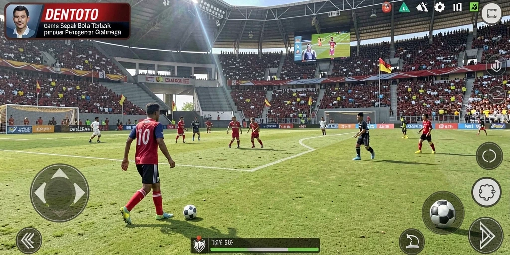 Tampilan gameplay DENTOTO yang mendebarkan dalam aksi sepak bola.