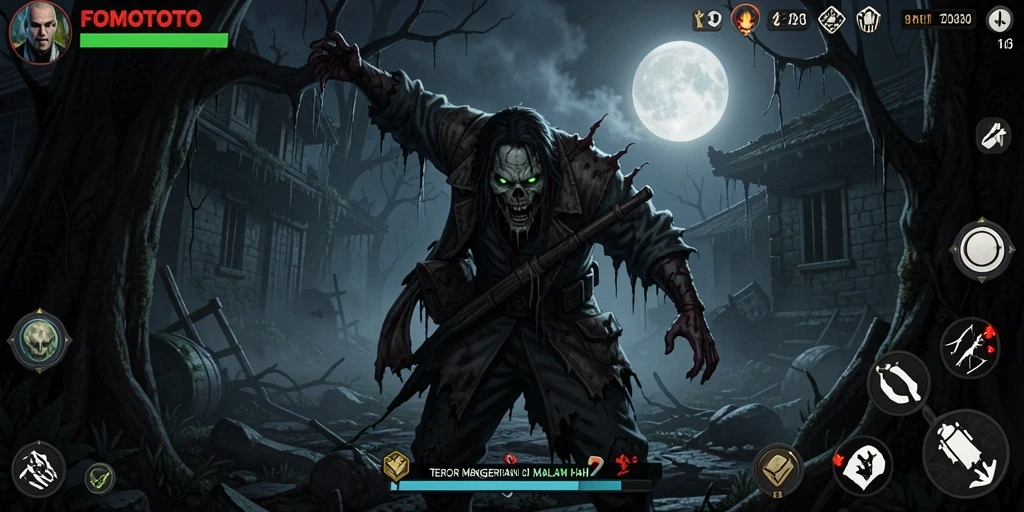 Screenshot FOMOTOTO menampilkan suasana penuh ketegangan di lokasi misterius.