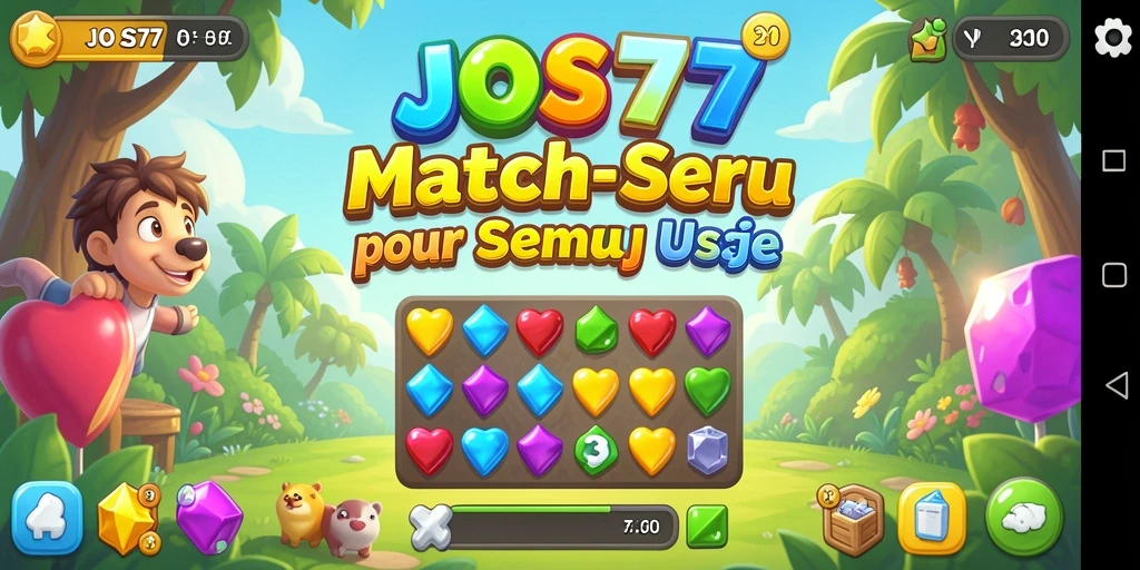 Tampilan gameplay seru dari JOS77 saat mencocokkan permata berwarna.