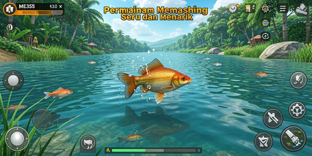 Screenshot ME355 menampilkan aksi memancing yang seru dan grafis yang menakjubkan.