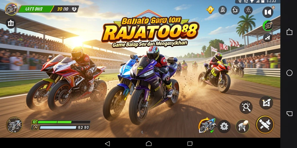 Tampilan menegangkan dari gameplay RAJATOTO88 saat balapan berlangsung.