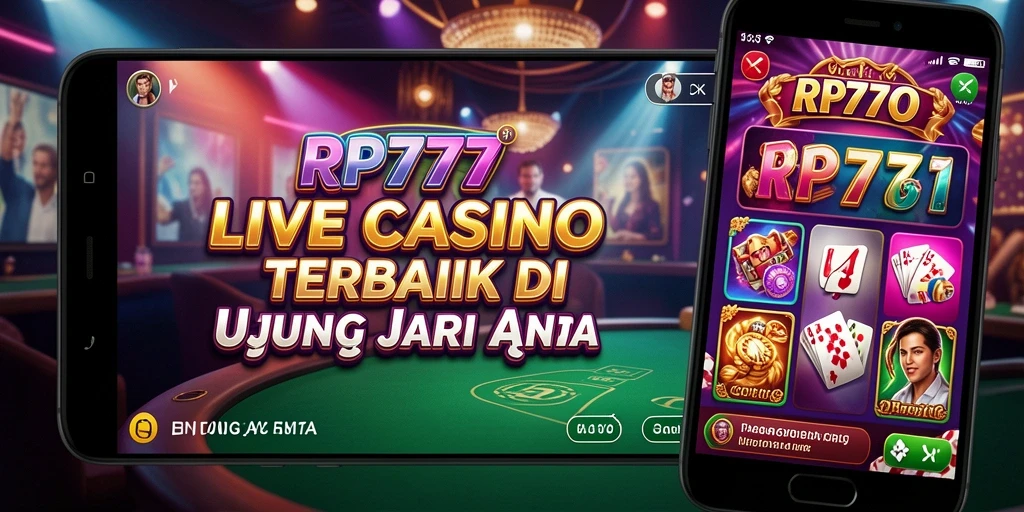 Tampilan layar utama RP777 dengan dealer langsung di meja permainan Live Casino.