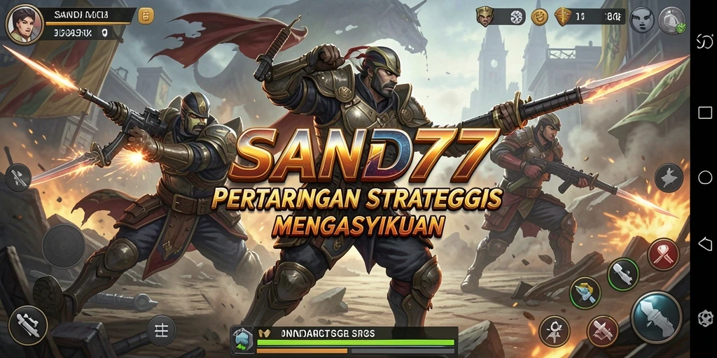 Screenshot gameplay SAND77 dengan aksi pertempuran yang intens.