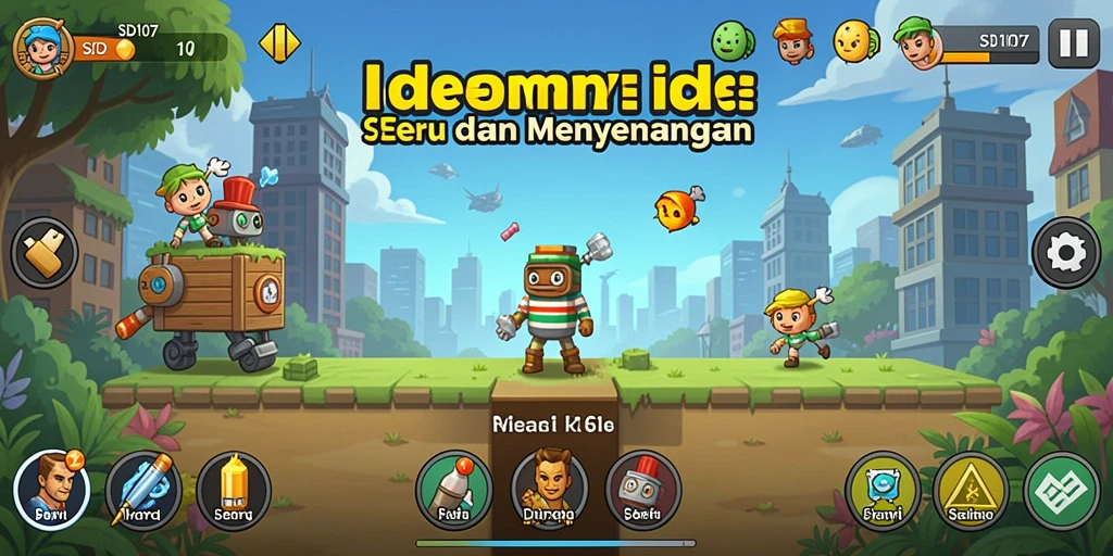 Tangkapan layar utama SD107 menunjukkan karakter yang sedang mengumpulkan sumber daya dengan gameplay Idle.