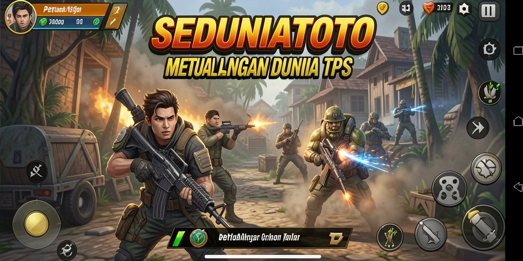 Menggambarkan aksi seru dalam game TPS SEDUNIATOTO.