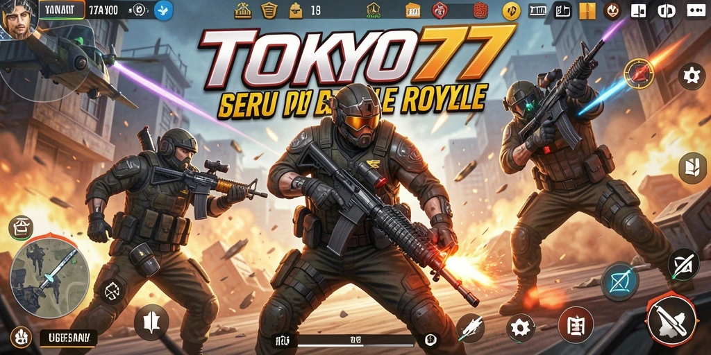 Gameplay seru di TOKYO77 dengan aksi Battle Royale yang mendebarkan.