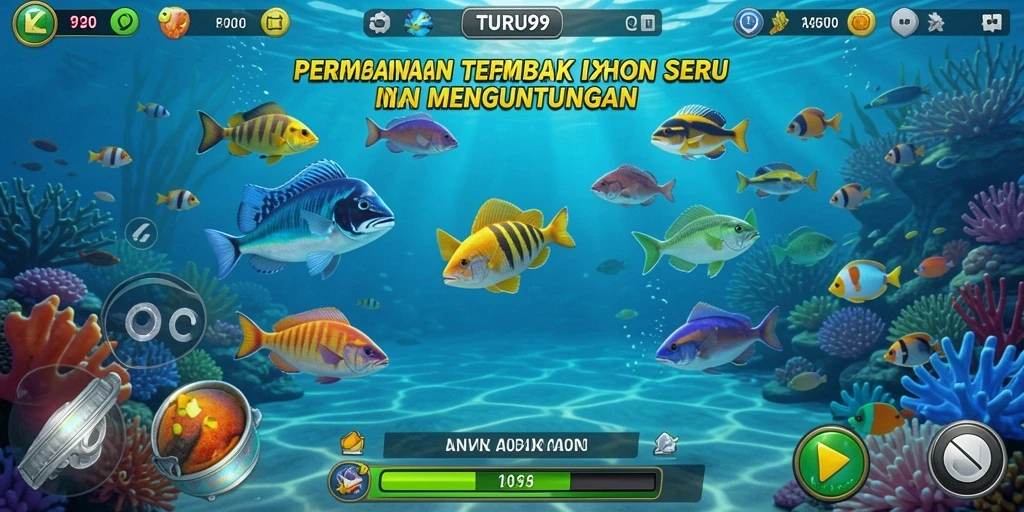 Tampilan gameplay seru dari TURU99 saat menangkap ikan.