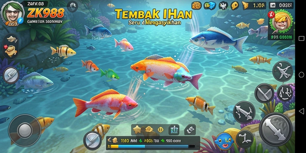 Tangkapan layar ZK988 memperlihatkan aksi seru dalam menembak ikan.
